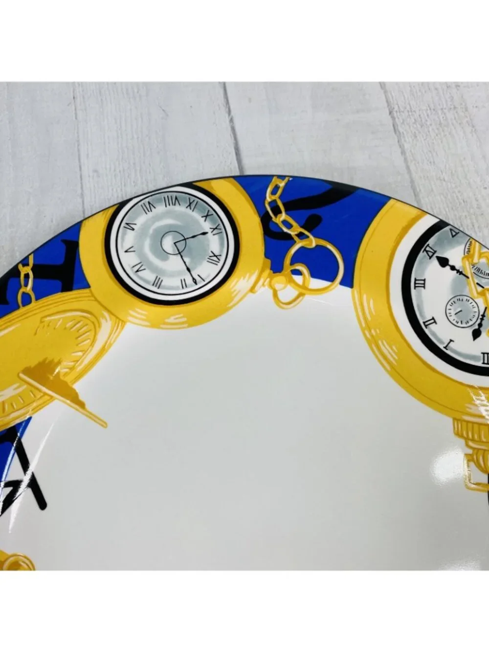 Furio FUO33 Blue Band Gold Pocket Watches Stoneware White Dinner Plates Set 4